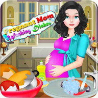 Pregnant Mom Washing Dishes