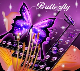 3D Neon Butterfly Theme