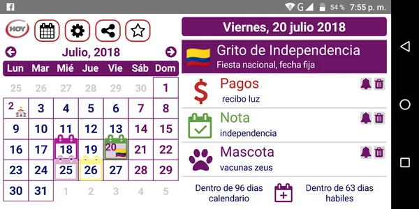 Festivos Colombia 2023, Widget