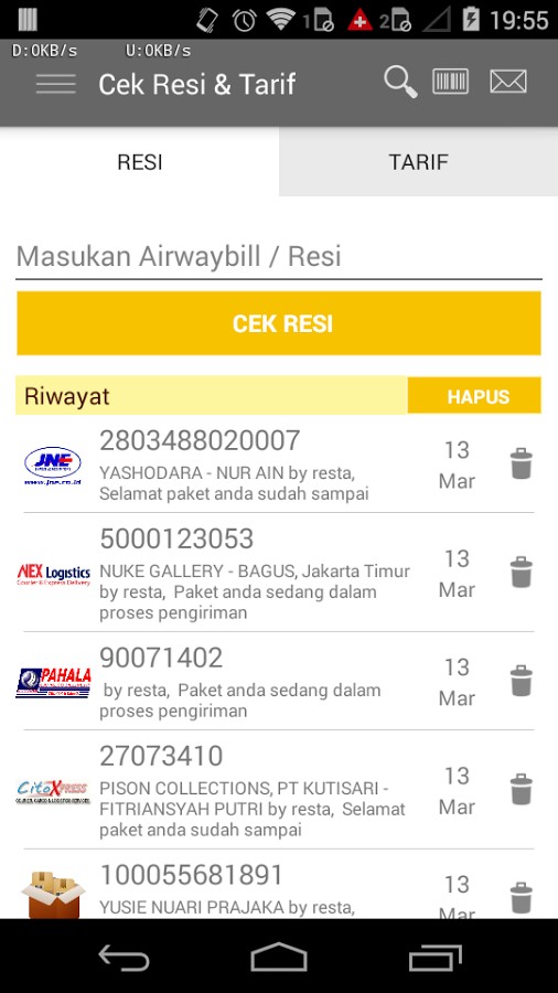 Cekresi Com Cek Resi Dan Tarif All In One Android App Apk Com Resta Cek Resta Par Resta Telecharger Sur Phoneky