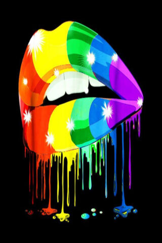 Colorful Drip Delight: A Rainbow Lip Art