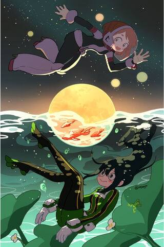 Under the Moonlit Waves: Uraraka & Tsuyu's Adventure 🌊🌙