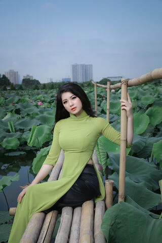 Serenity in Green: A Moment Among the Lotus