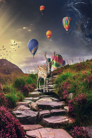 Dreamy Journey: A Deer Among Balloons 🎈🦌