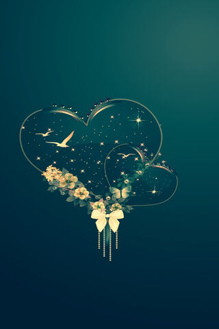 Whimsical Love: A Dance of Hearts and Birds 💚🕊️