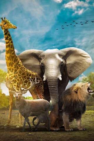 Majestic Wildlife Gathering 🦒🐘🦁