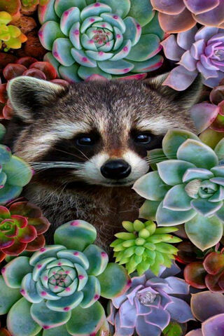 Raccoon Among Succulents 🌿🦝