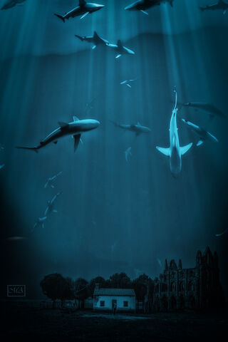 Mystical Depths: Dolphins and Shadows