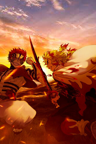 Epic Clash at Sunset: Akaza vs. Rengoku 🌅⚔️