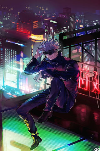 Urban Guardian: Gojo Satoru in the Neon Night