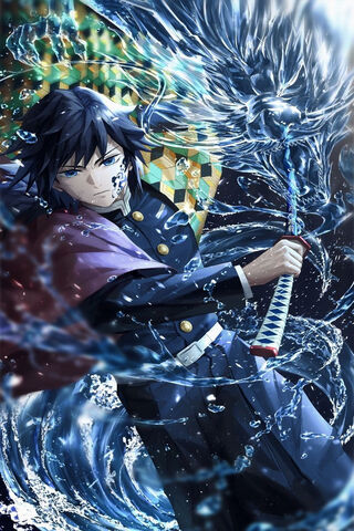 富岡義勇：水柱の活躍！ 🌊⚔️ 壁紙 - PHONEKYから携帯端末にダウンロード