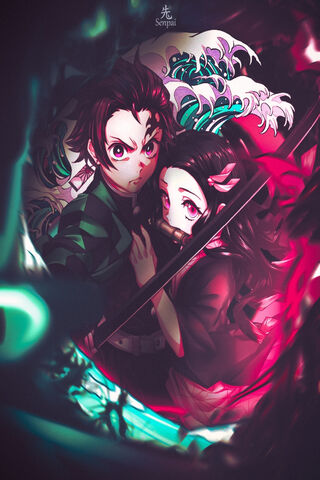 Siblings of Strength: Tanjiro & Nezuko Unite! 🌊✨