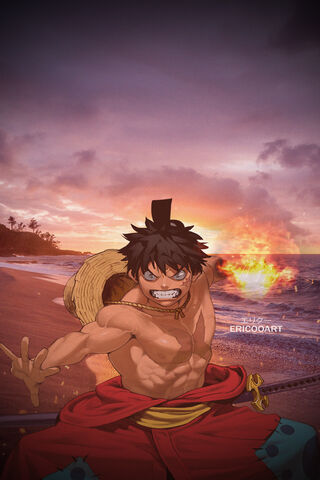 Luffy's Epic Adventure at Sunset 🌅⚓️
