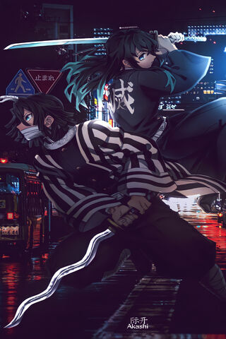 Duel of Shadows: Tokito and Obanai in the Night