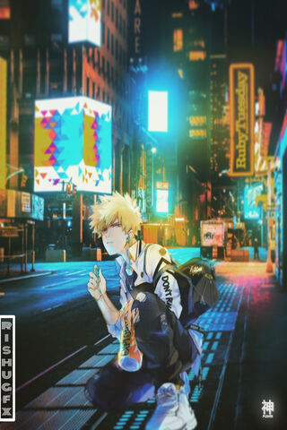 Explosive Spirit: Bakugou in the City Lights 🌟💥