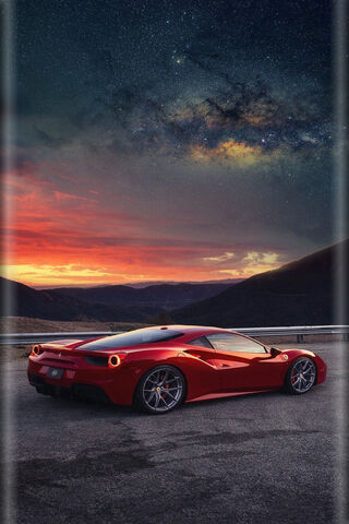 Crimson Dreams: The Red Ferrari Under the Stars 🌌🚗