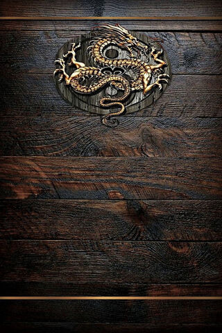 Mystical Dragon Emblem on Rich Hardwood