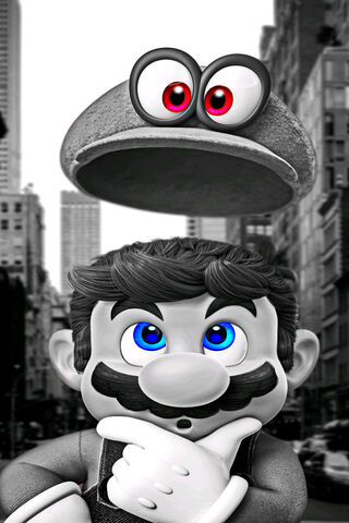 Mario's Urban Adventure: A Black and White Journey