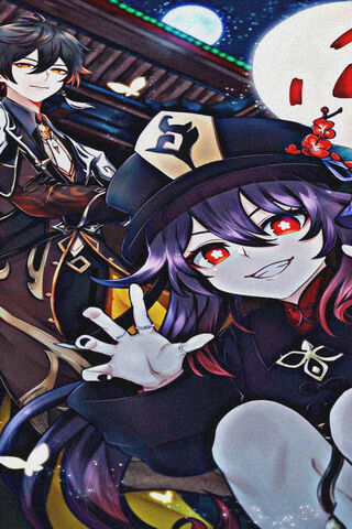 Mystical Duo: Hu Tao and Zhongli Under the Moonlight 🌙✨