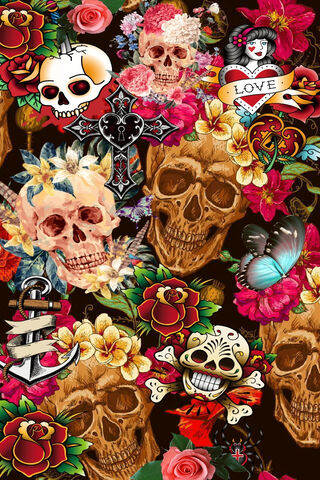Chaotic Beauty: A Dance of Skulls and Blooms