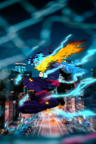 Hero in Action: Midoriya Izuku's Electric Leap ⚡️