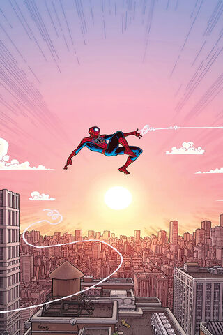 SpiderMooon: A Hero's Sunset Swing 🌆🕷️