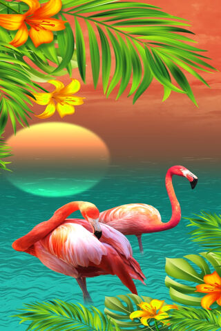 Tropical Bliss: Flamingos at Sunset 🌅🦩