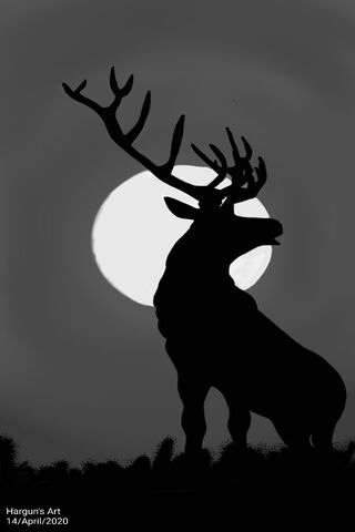 Silhouette of Serenity: Moonlit Reindeer