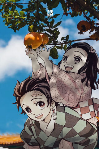 Siblings in Harmony: Tanjiro and Nezuko's Joyful Moment 🍊✨