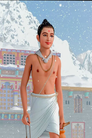 The Divine Presence of Sawaminarayan in a Snowy Landscape ❄️🙏