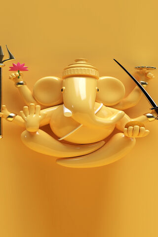 Vibrant Blessings: The Golden Ganesh