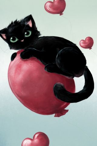 Black Cat And Hearts