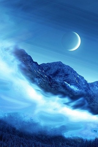 Forest Winter Mountain Moon Star