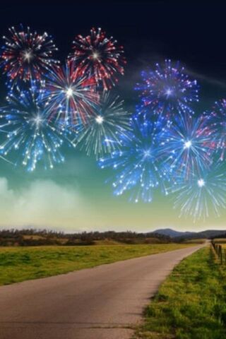 Festive Fireworks Over a Serene Road 🎆✨