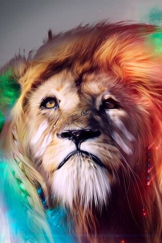 Abstract 3D Art Lion Colorful Hair iPhone Wallpapers Free Download