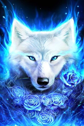 White Wolf With Rose