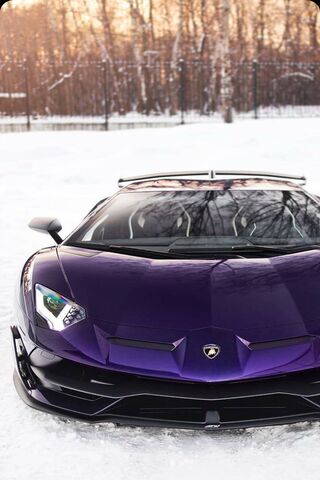 Majestic Purple Power: The Aventador SVJ in Winter Wonderland 🌨️💜