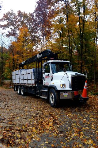 Autumn Delivery: The Drywall Boomtruck in Action 🍂🚚