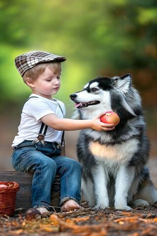 A Sweet Moment: Boy and His Furry Friend 🍏🐾