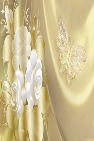 Whispers of Elegance: Golden Roses and Delicate Wings 🌹🦋