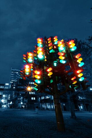 Illuminated Urban Canopy: The Traffic Lights Tree 🌳🚦