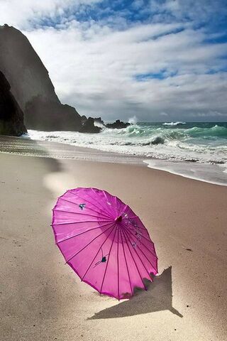 Solitary Shade by the Shore 🌊☂️