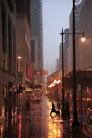 City Reflections: A Rainy Evening Stroll