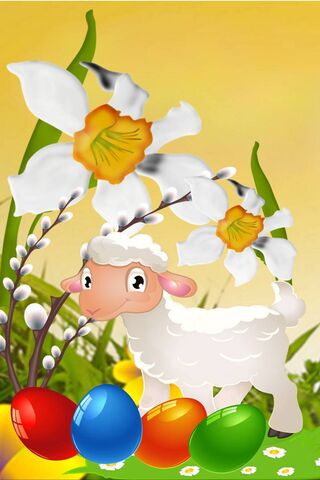 Springtime Joy: A Playful Lamb Among Colorful Eggs 🌼🐑