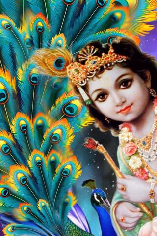 Divine Playfulness: Bala Krishna Among Peacocks 🌟🦚