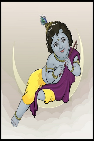 Krishna siedzi na księżycu