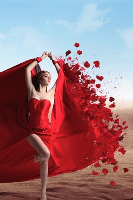 バラと赤いドレス