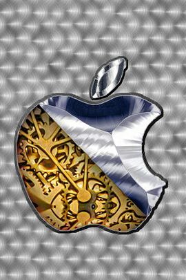 Engranajes y Logotipo de la manzana de acero cepillado