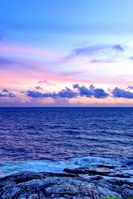 岩と青い海の海