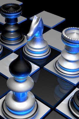 Download wallpapers 3d chess, neon light, 3d chessboard, blue